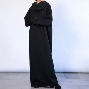 LA VIE EN ROSE Black Cowl Neck Kaftan Cozycore Lux Minimalist Maxi Lounger Dress
